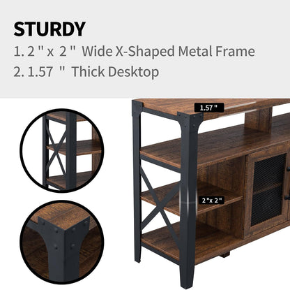 TV Stand Industrial Rustic Entertainment Center for 65 Inch TV, 33" Tall Wood Media TV Console Cabinet Table W/Soundbar Shelf & 2" Wide Metal X-Frame for Living Room, Reclaimed Barnwood Color