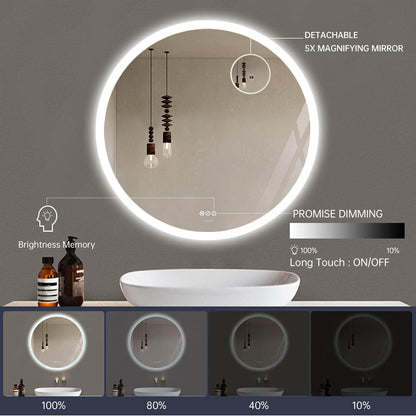 LED Bathroom Vanity Mirror for Wall - 24” X 24” Smart Memory LED Bathroom Mirror, Anti-Fog Touch Switch Smart Makeup Vanity Mirror with 6500K High Lumen Lights