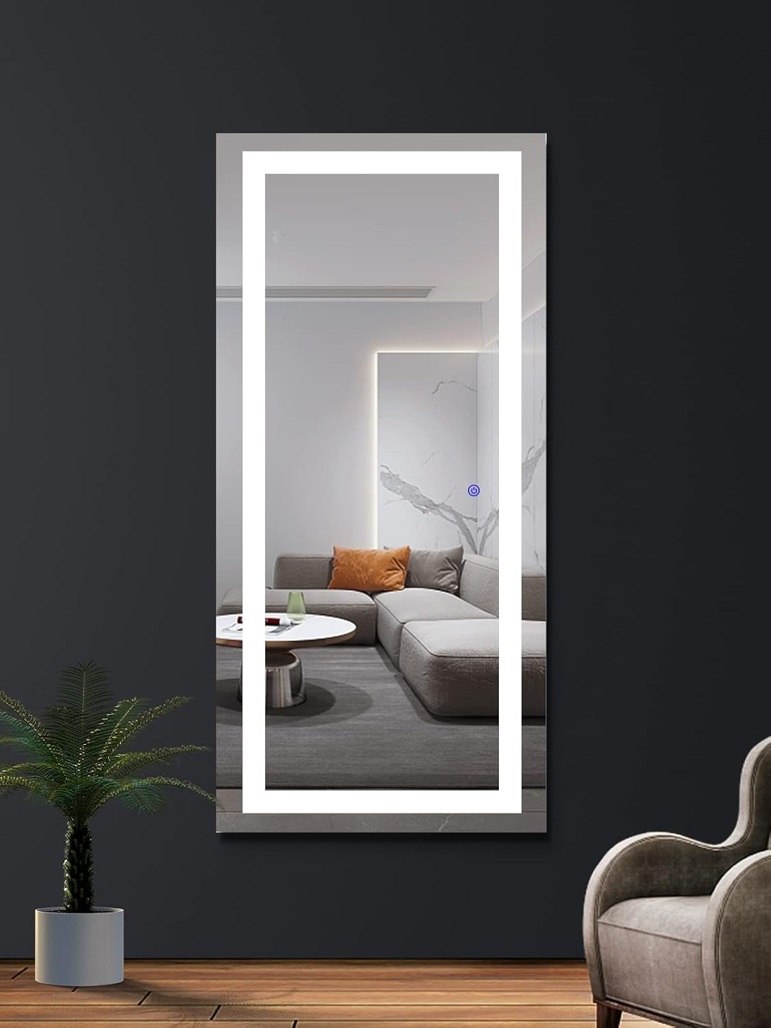 LED Full Length Mirror 48 X 22 Inch Large Full Body Mirror with Lights Wall Mounted Vanity Mirror with Dimmable Touch Switch Control Dressing Mirror for Bedroom (Horizontal/Vertical)