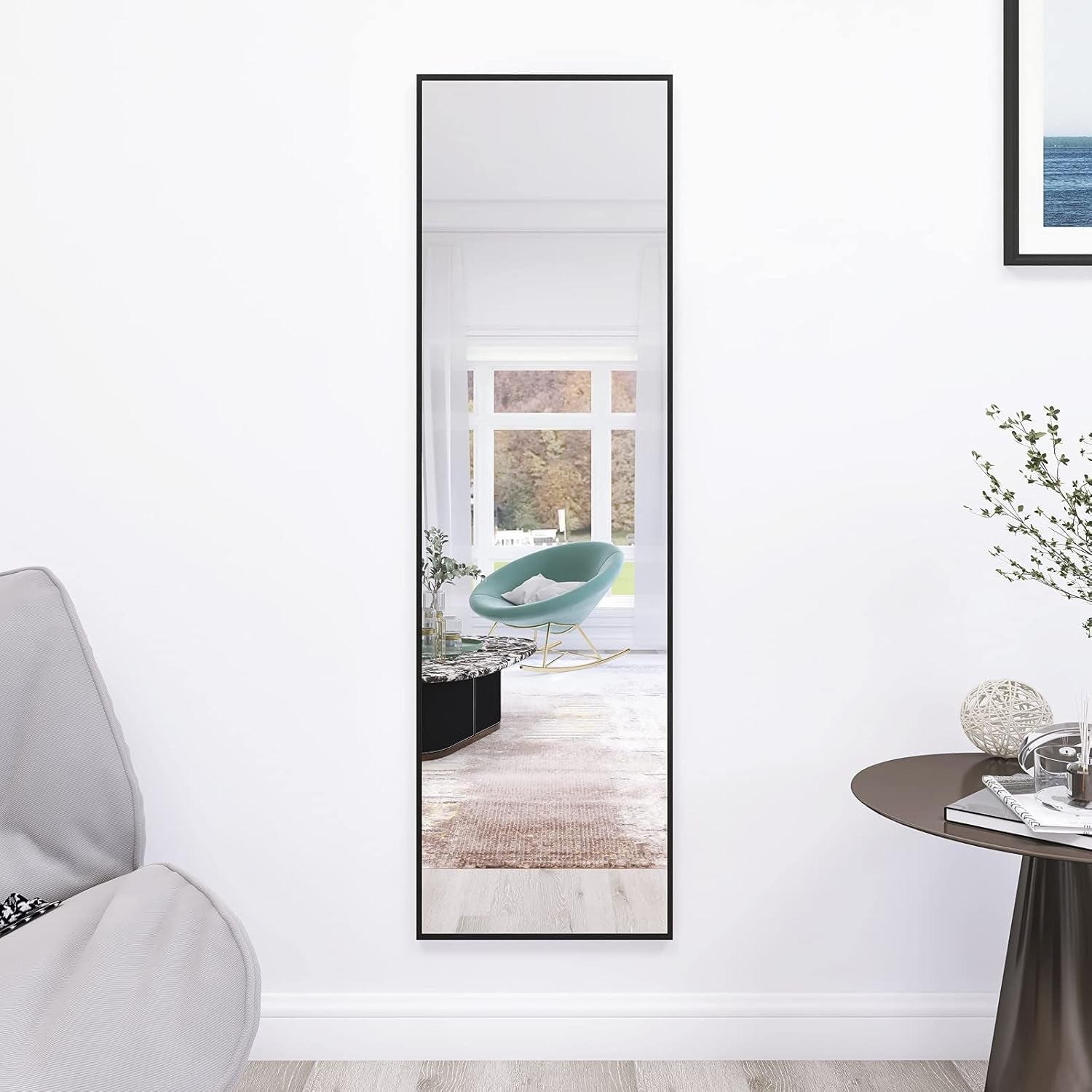 Full Length Mirror 52"X16" Wall-Mounted Large Standing Hanging or Leaning against Wall Mirror, Door Mirror Body Dressing Mirror with Aluminum Alloy Frame for Living Room, Bedroom, Black