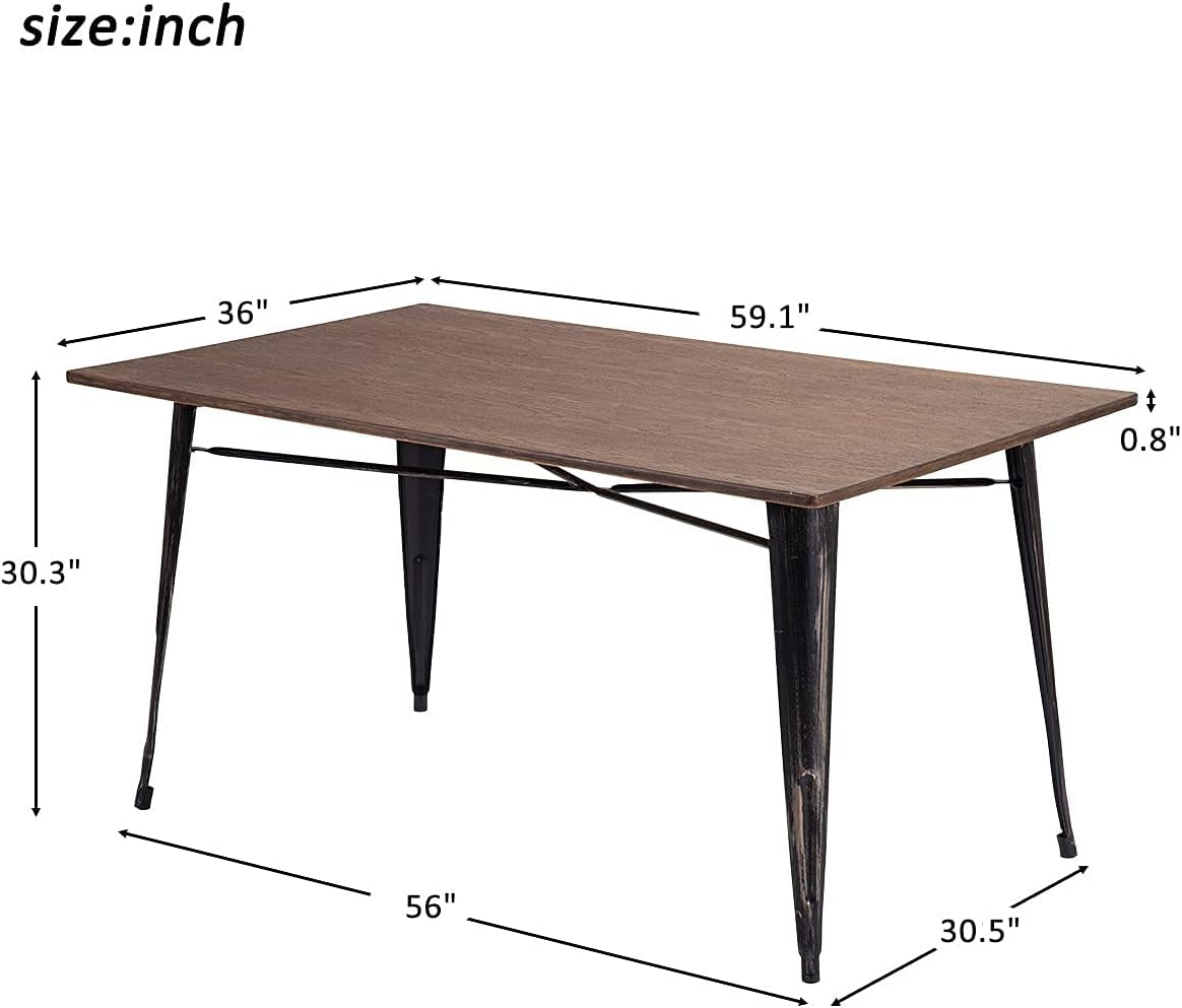 Industrial Modern 30.3'' Rustic Modern Farmhouse Wood Rectangle Dining Table with Steel Legs in Brown, Bamboo-Wood Gluing Process