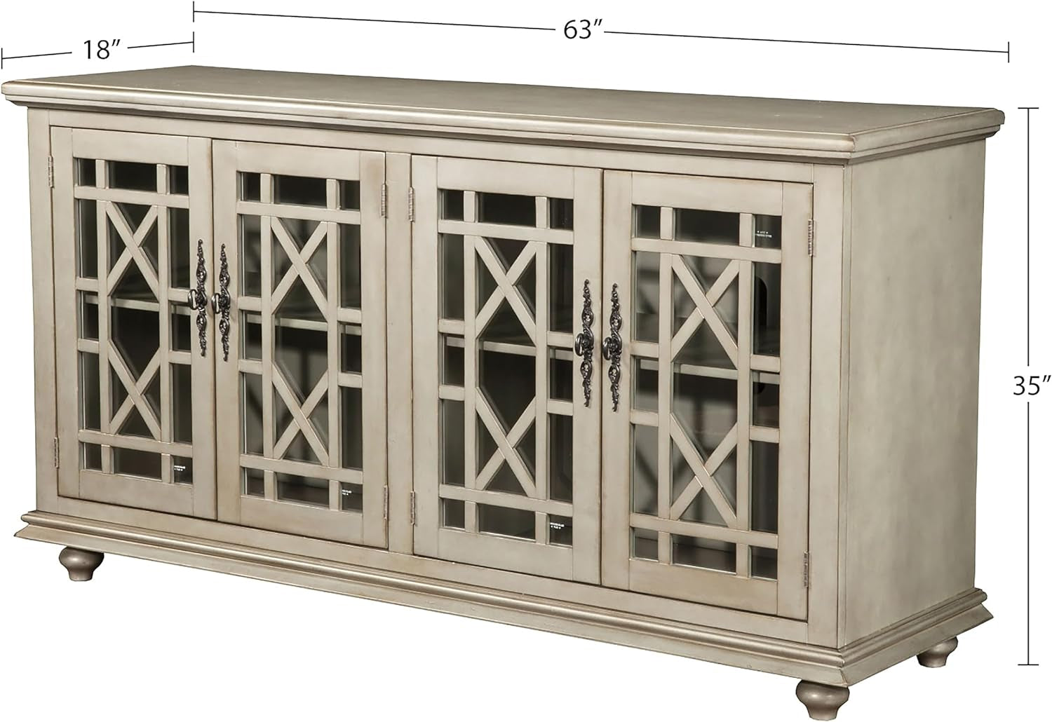 Marche 63" TV Stand - Antique Silver - Versatile Multi-Use Design - with Two Large Cabinets for Storage