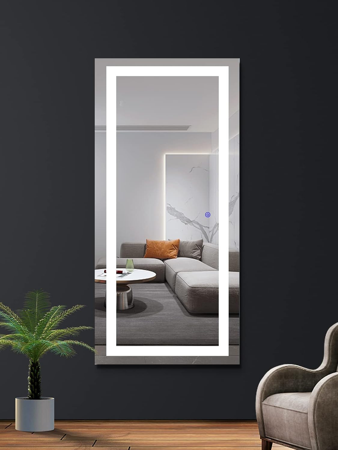 LED Full Length Mirror 48 X 22 Inch Large Full Body Mirror with Lights Wall Mounted Vanity Mirror with Dimmable Touch Switch Control Dressing Mirror for Bedroom (Horizontal/Vertical)