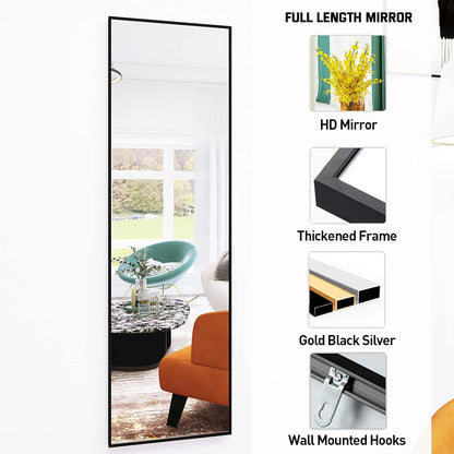 Full Length Mirror 52"X16" Wall-Mounted Large Standing Hanging or Leaning against Wall Mirror, Door Mirror Body Dressing Mirror with Aluminum Alloy Frame for Living Room, Bedroom, Black