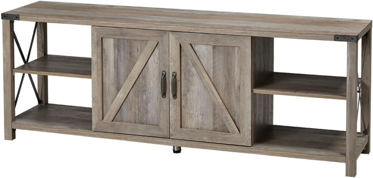 68" TV Stand Wood Metal TV Console Industrial Entertainment Center Farmhouse with Storage Cabinets and Shelves for Tvs up to 78", Rustic Gray Wash