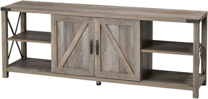 68" TV Stand Wood Metal TV Console Industrial Entertainment Center Farmhouse with Storage Cabinets and Shelves for Tvs up to 78", Rustic Gray Wash