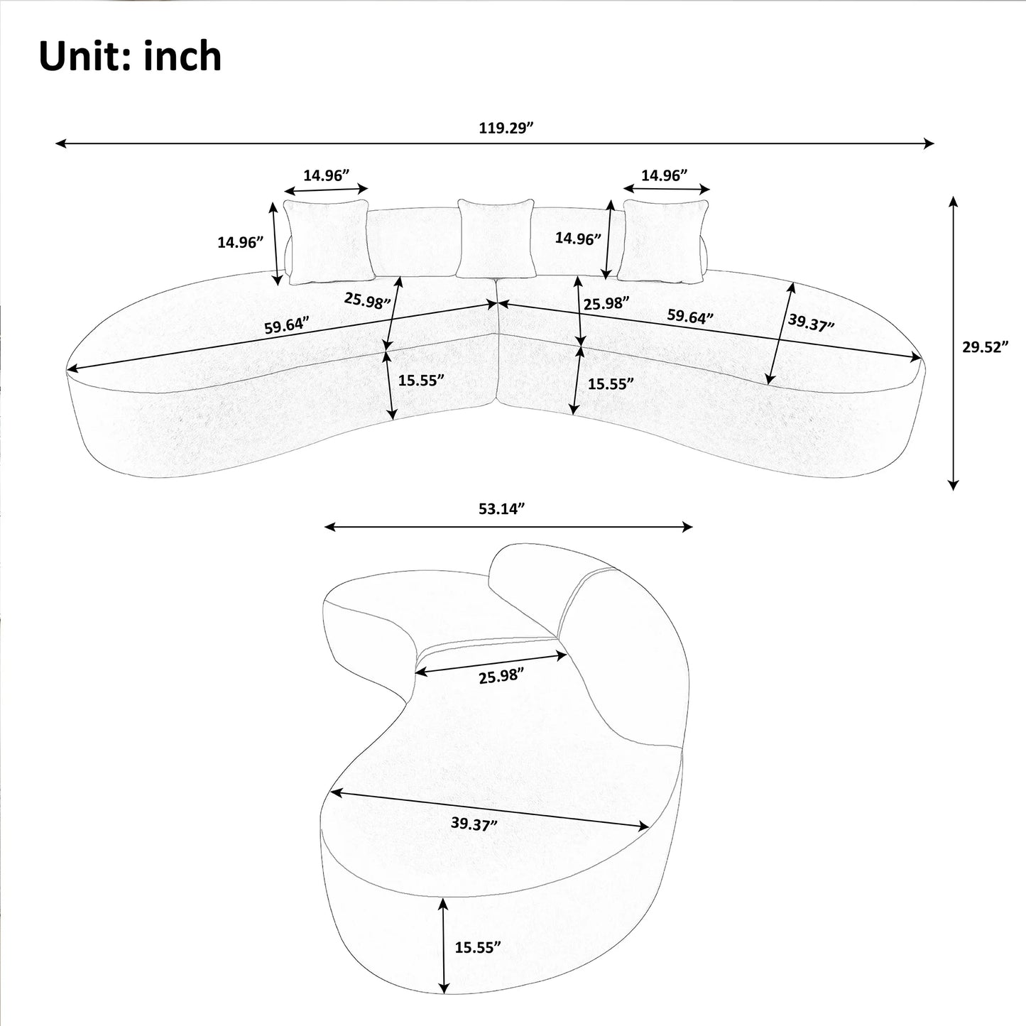119'' Curved Sofa Couch, Modern Half Moon Living Room Sofa, Luxury Sectional Sofa Couch with High-Density Foam Filled, Comfy Sherpa Lamb Fabric Sectional Sofa for Apartment, Office, Beige