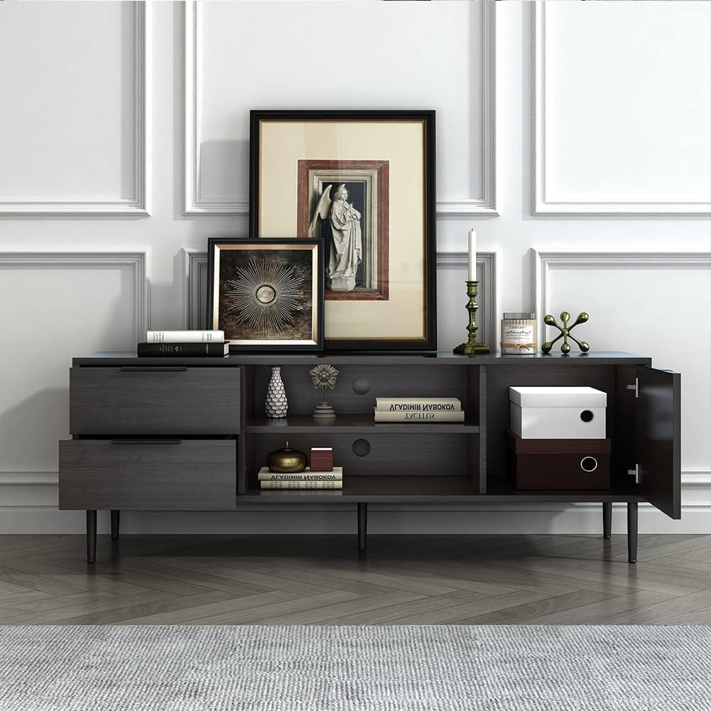 TV Stand Entertainment Center Console Table Modern Furniture 55 Inch, Black