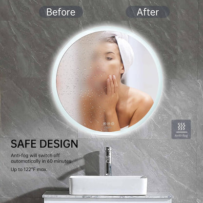 LED Bathroom Vanity Mirror for Wall - 24” X 24” Smart Memory LED Bathroom Mirror, Anti-Fog Touch Switch Smart Makeup Vanity Mirror with 6500K High Lumen Lights