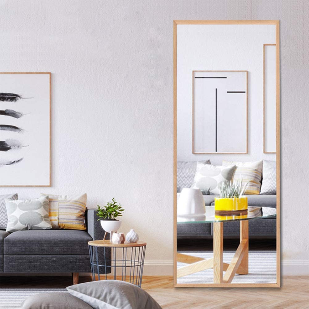 65"X22" Full Length Mirror Standing Hanging or Leaning against Wall, Large Rectangle Bedroom Mirror Floor Mirror Dressing Mirror, Solid Wood Frame Wall-Mounted Mirror