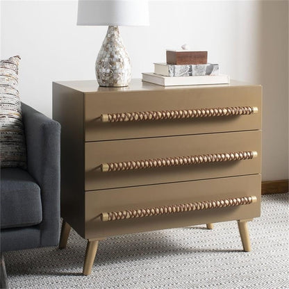 Home Raquel Modern Taupe and Gold and Brown 3-Drawer Chest