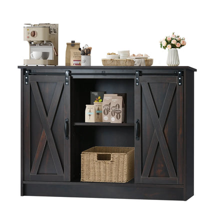 Buffet Sideboard Cabinet, 42” Farmhouse Coffee Bar Cabinet with Sliding Barn Doors, Kitchen Buffet Storage Cabinet with Adjutable Shelves, Espresso