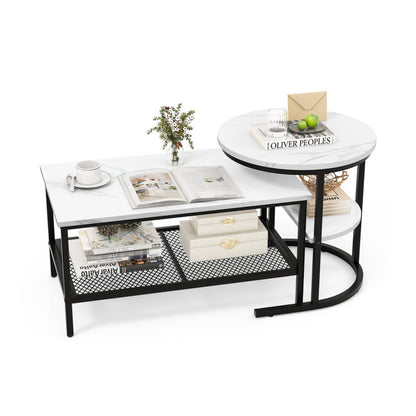 Set of 2 Nesting Coffee Table with Extra Storage Shelf for Living Room