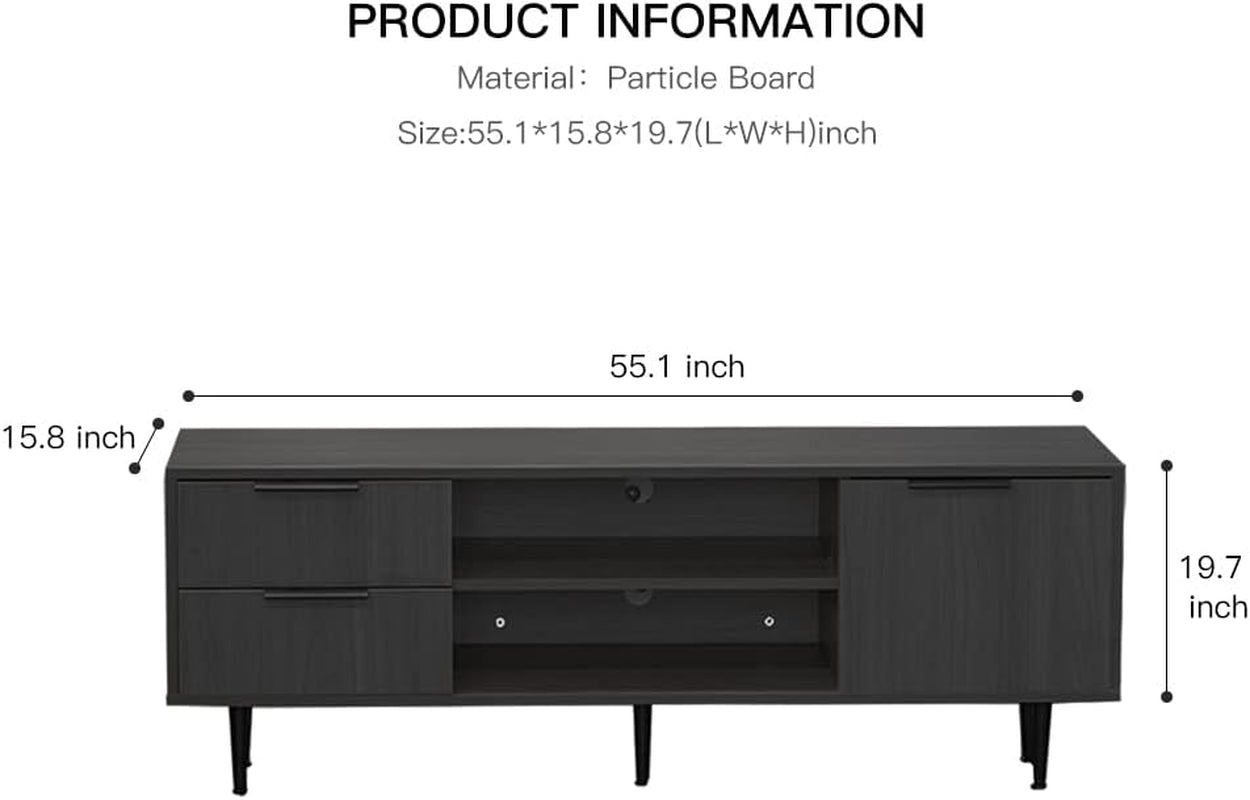 TV Stand Entertainment Center Console Table Modern Furniture 55 Inch, Black