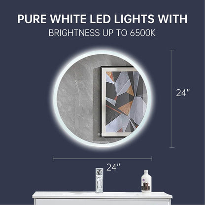 LED Bathroom Vanity Mirror for Wall - 24” X 24” Smart Memory LED Bathroom Mirror, Anti-Fog Touch Switch Smart Makeup Vanity Mirror with 6500K High Lumen Lights